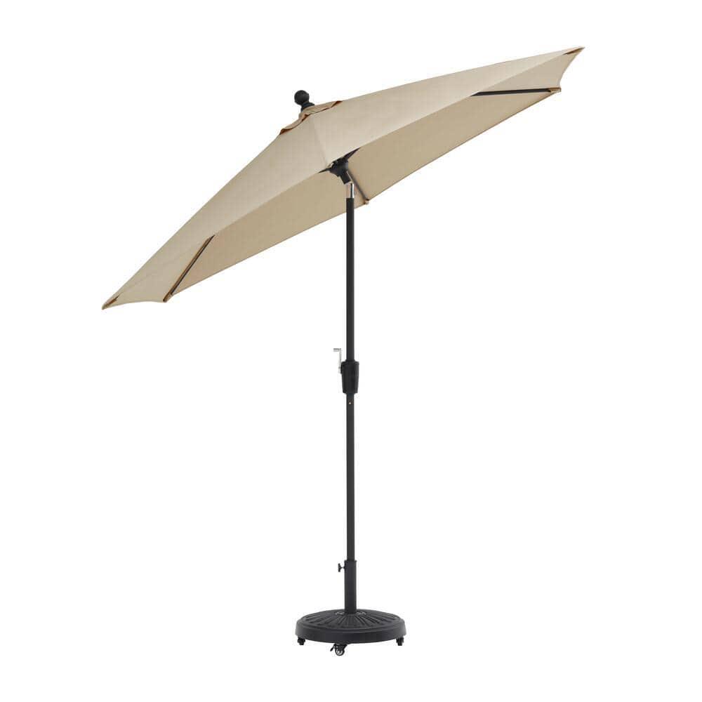 Hampton Bay 9 ft Aluminum Market Crank and Tilt Patio Umbrella in Riverbed Taupe