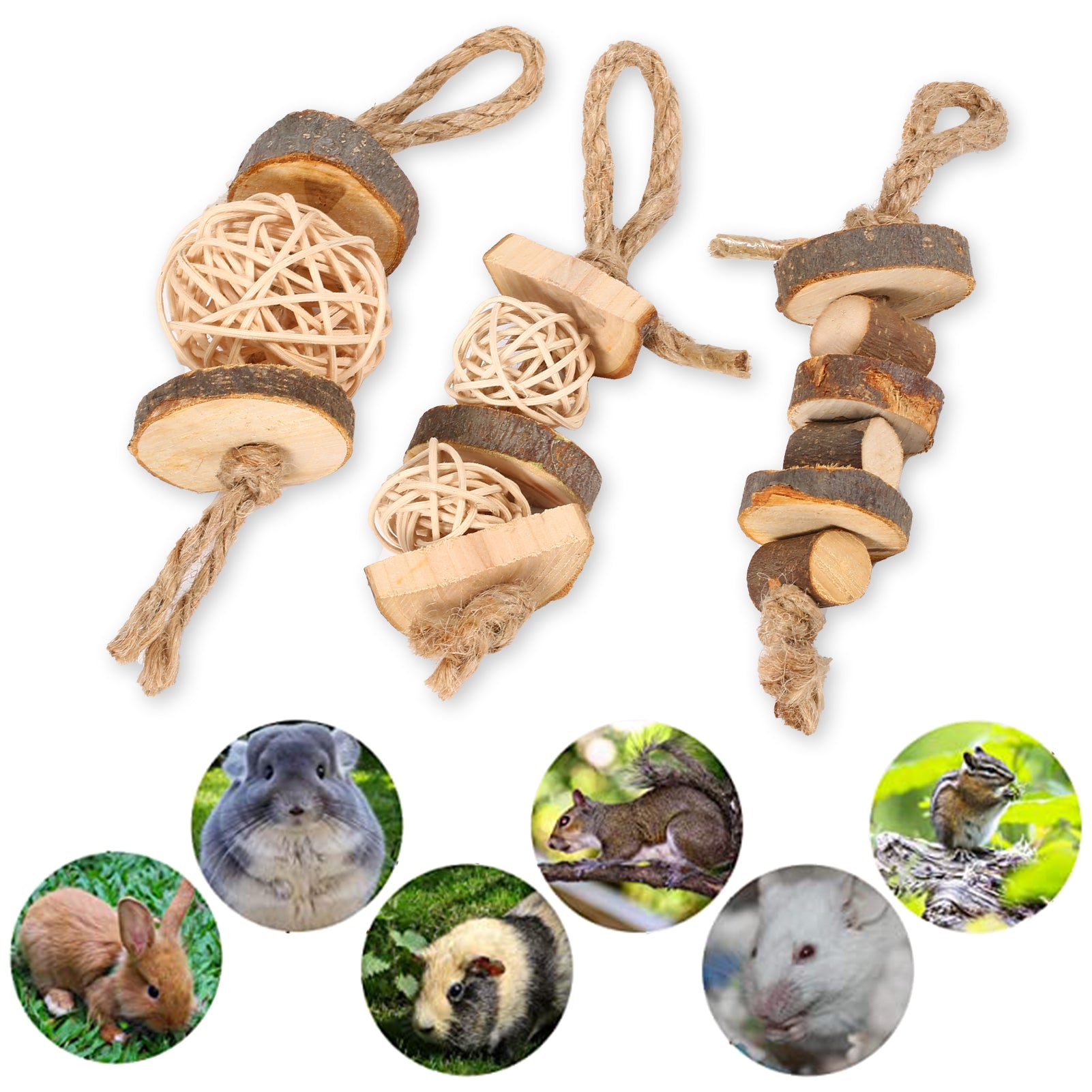 Abody Hamster Chew Toys 3pcs Chinchilla Chew Toys Care Molar Toy for Hamster Guinea Pigs