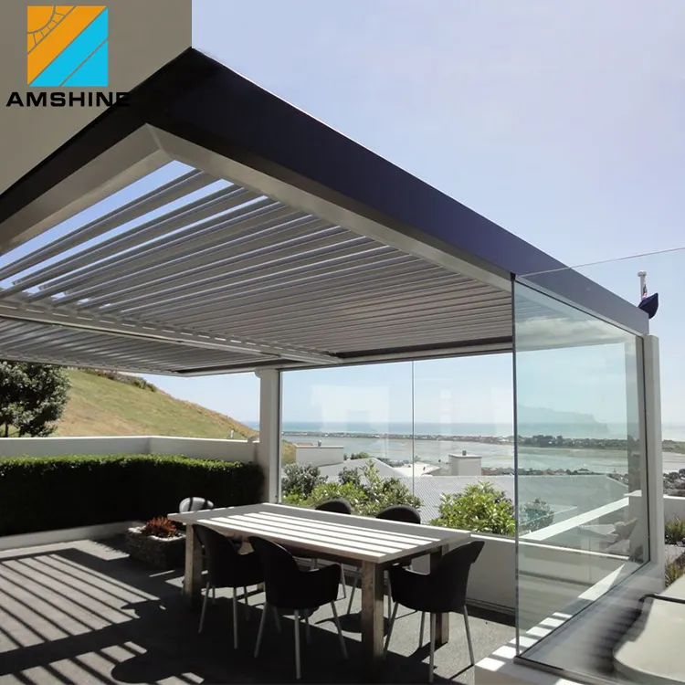 Garden Supplies Automatic Aluminum Pergola Canopy Patio Cover Louver Roof with Motorized Side Screen