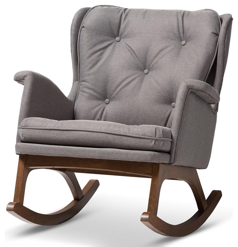 Midcentury Modern Gray Fabric Upholstered Walnut Finished Rocking Chair   Midcentury   Rocking Chairs   by Imtinanz  LLC  Houzz