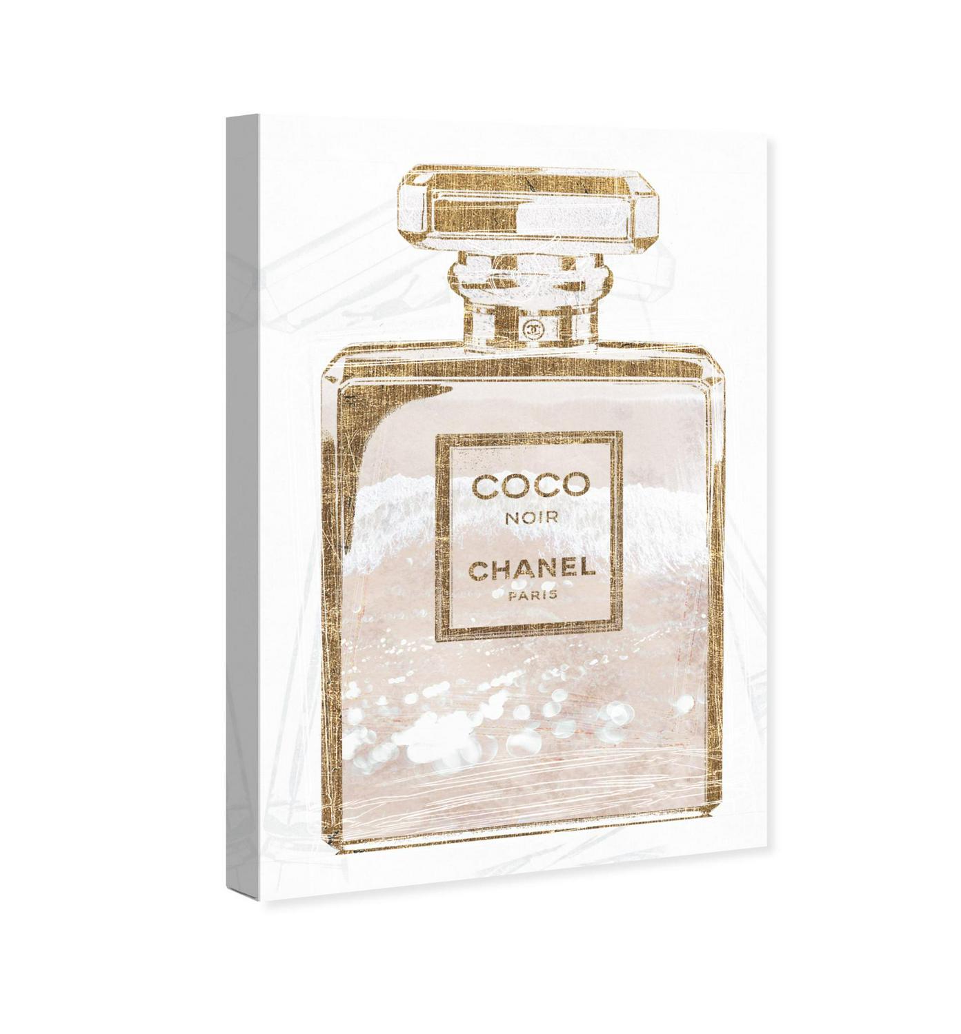 Runway Avenue Fashion and Glam Wall Art Canvas Prints and#8216;Coco Water Love Shell Perfumes  Pink， Gold