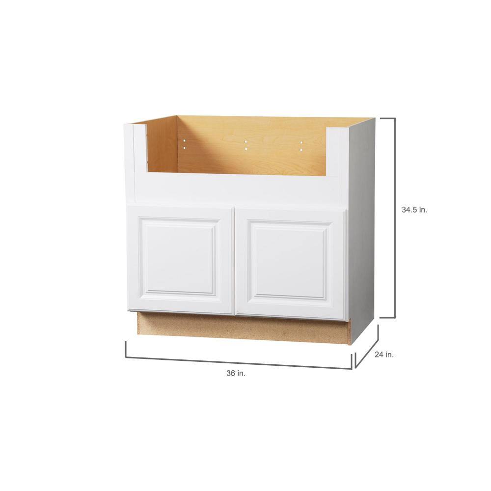 Hampton Bay Hampton Satin White Raised Panel Assembled Farmhouse Apron-Front Sink Base Kitchen Cabinet (36 in. x 34.5 in. x 24 in.) KSBD36-SW