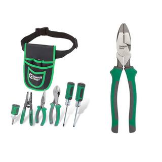 Commercial Electric 7-Piece Electrician's Tool Set with Pouch and 9 in. High Leverage Wire Cutting Pliers with Tape Puller CE180407A