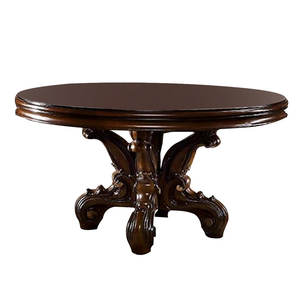 Clover 60 Inch Round Wood Dining Table  Single Pedestal Base  Cherry Brown