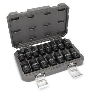 GEARWRENCH 12 in. Drive 6-Point Metric Standard Universal Impact Socket Set (15-Piece) 84939N