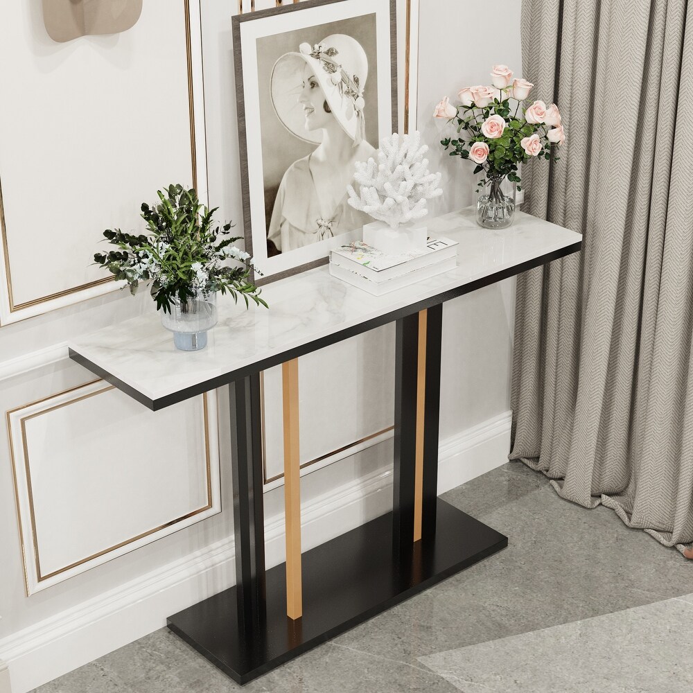 Glam Style Stone Top Accent Table for Hall Console Table Porch Table   46.4x11.8x30.7 inch