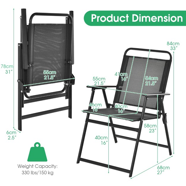 Costway 2pcs Patio Folding Chairs Heavy duty Metal Frame Armrests Portable Outdoor