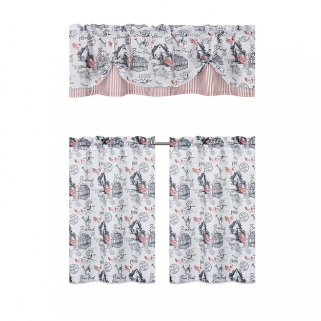 Kate Aurora Rooster Toile Complete 3 Pc Caf Kitchen Curtain Tier And Valance Set