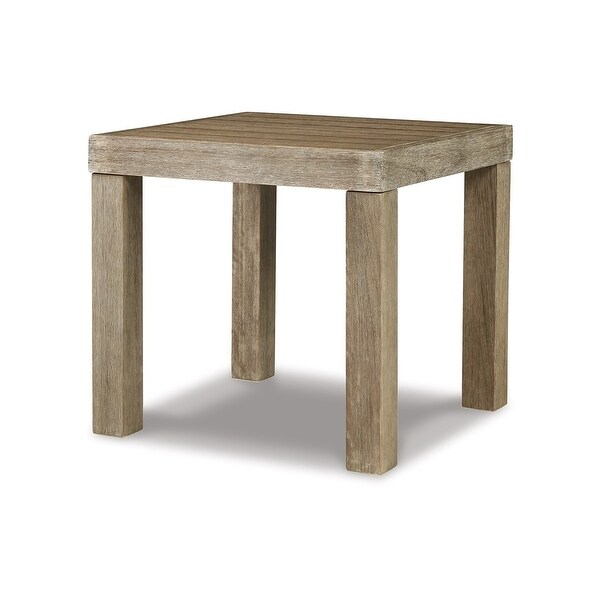 Fayi 22 Inch Outdoor End Table，Square Slatted Design，Natural Brown Finish