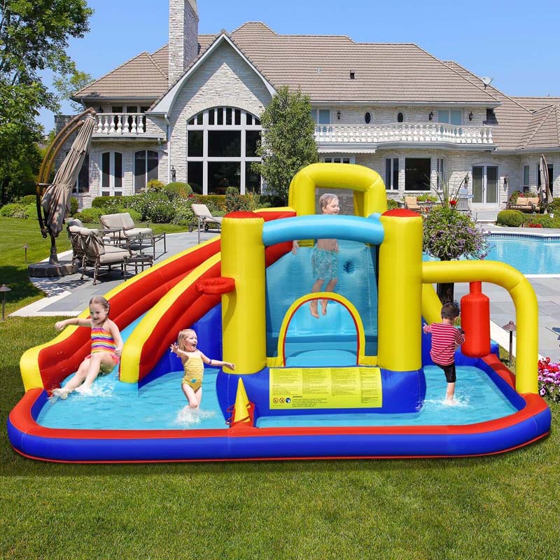 7-in-1 Kids Giant Water Park Inflatable Water Slide Bounce House Castle Jumping Sliding Bouncer with Trampoline