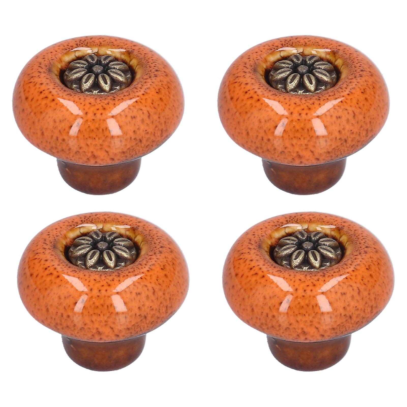 4 Set Cabinet Handle Retro Round Shaped Single Hole Door Knob For Home Bedroom Living Roomgreen Ancient Leopard Print Orange