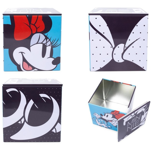 Ukonic Disney All Eyes On Minnie Mouse Tin Storage Box Cube Organizer W Lid 4 Inches