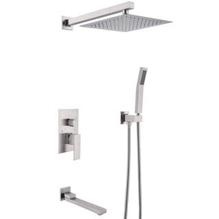 Utopia 4niture Jera Single-Handle 3-Spray Tub and Shower Faucet with 10 in. Wall Mount Shower Head in Brushed Nickel (Valve Included) HATH6203NS