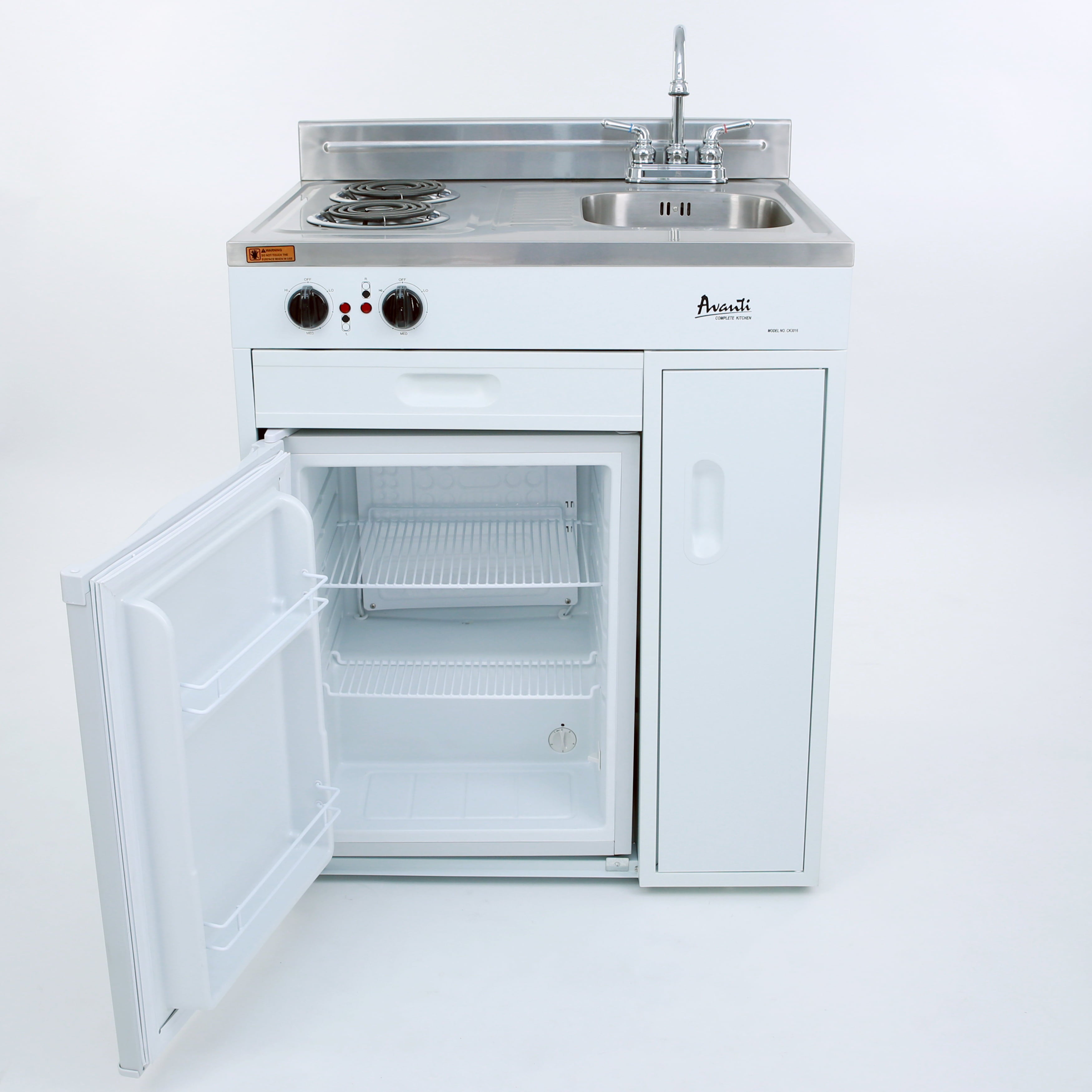 Avanti 30" Compact Miniature Kitchen, Stainless Steel Countertop, in White (CK3016)