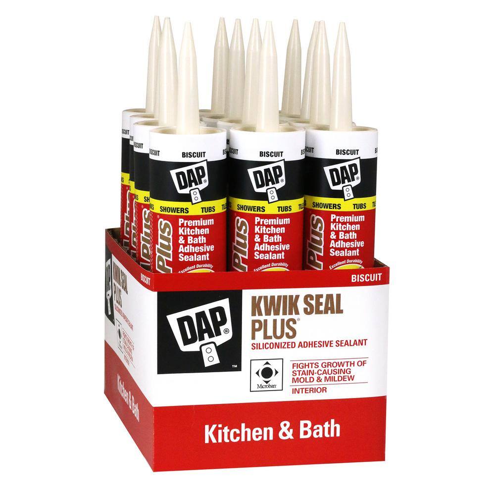 DAP Kwik Seal Plus 10.1 oz. Bisque Premium Kitchen and Bath Siliconized Caulk (12-Pack) 7079818519