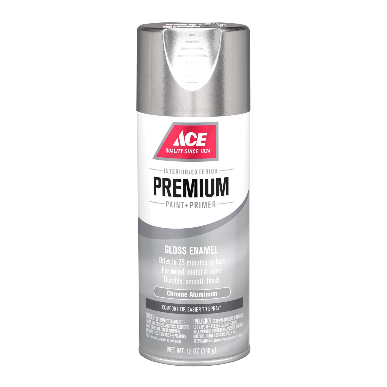 Ace Premium Gloss Chrome Aluminum Paint + Primer Enamel Spray 12 oz