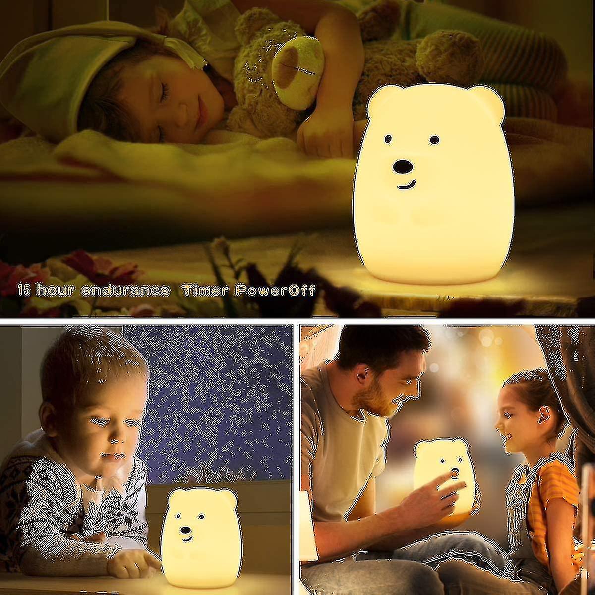 Wekity Led Nursery For Kids -usb Rechargeable Animal Silicone Lamps With Touch Sensor And Remote Control (bear)