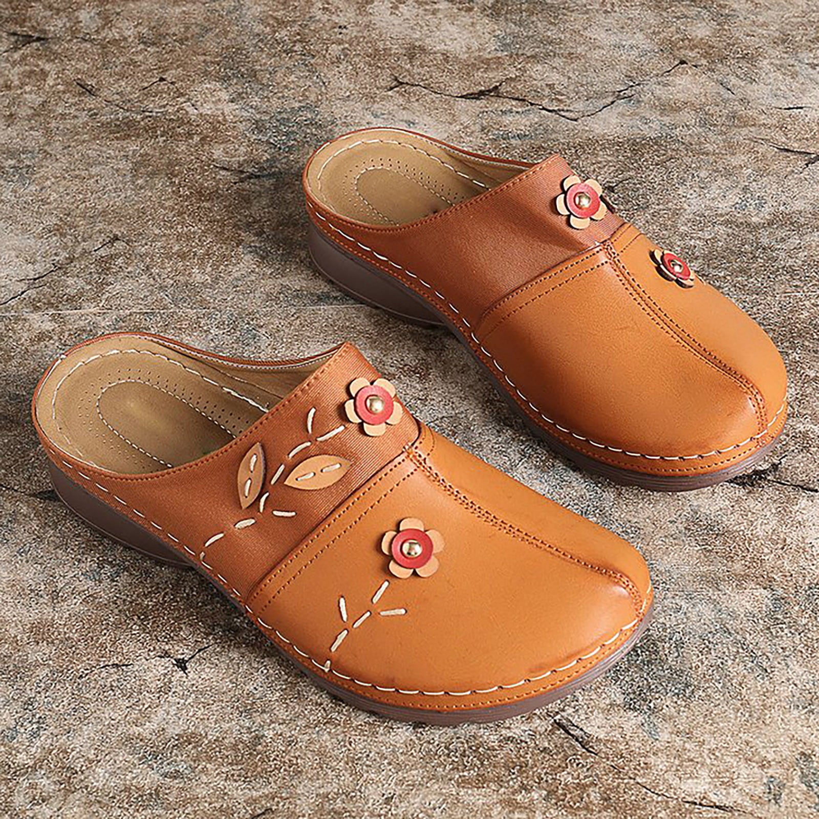 MIARHB Women Gracosy Clogs Shoes Leather Loafers Slip On Mules Antil Slip Beach Sandals