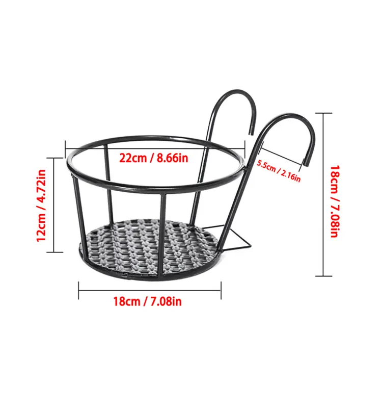 Garden Supplies Hanging Plant Iron Racks Balcony Round Flower Pot Rack Railing Fence Outdoor 1PCS