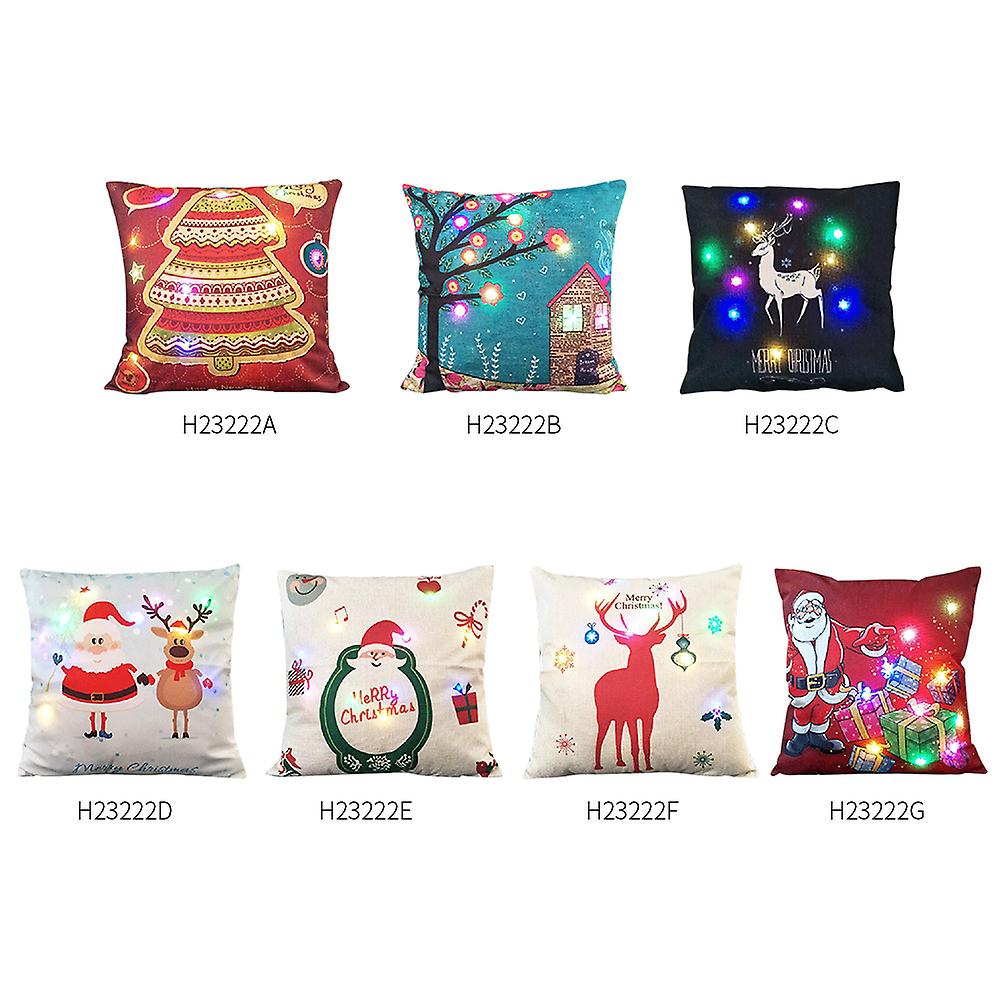 18 * 18 Inches / 45 * 45cm Linen Colorful Led Light Merry Christmas Cushion Cover Decorative Sofa Car Throw Pillow Case Pillowcase Christmas Window Be