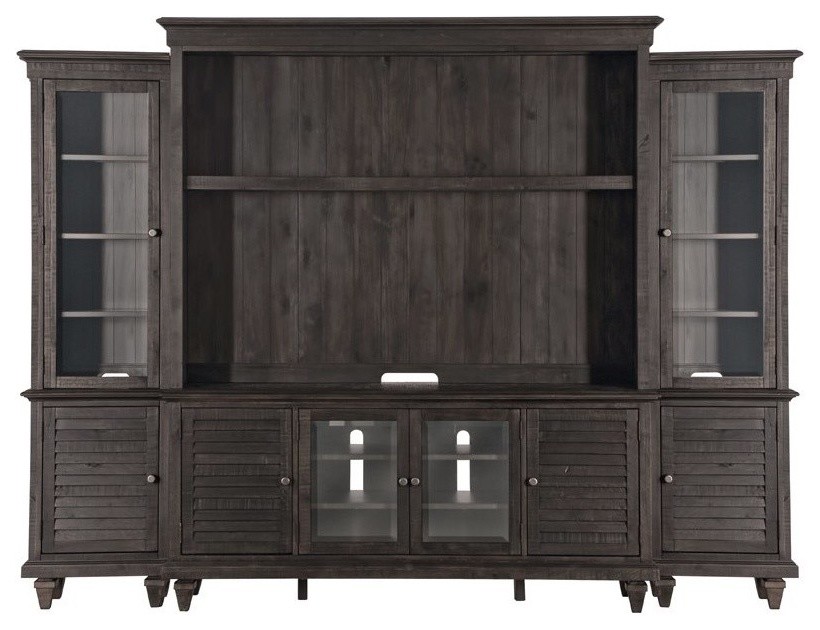 Magnussen Calistoga Rustic Weathered Charcoal Entertainment Wall   Traditional   Entertainment Centers And Tv Stands   by Homesquare  Houzz