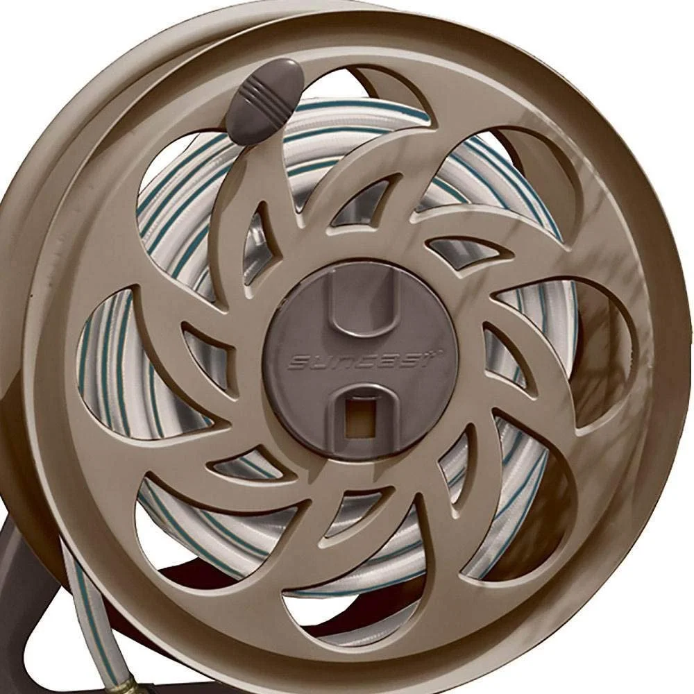 Suncast Sidetracker Garden Hose Reel with Guide - Fully Assembled Outdoor Wall Mount Tracker with Removable Reel - 125' Hose Capacity