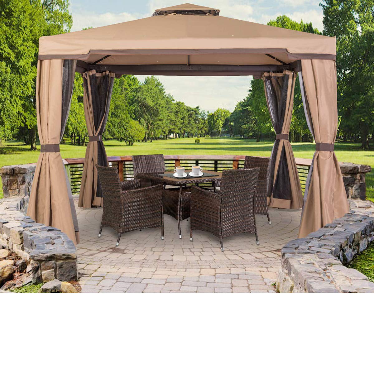 SUNCROWN 10' x 10' Outdoor Patio Canopy Gazebo with Mosquito Netting- Beige