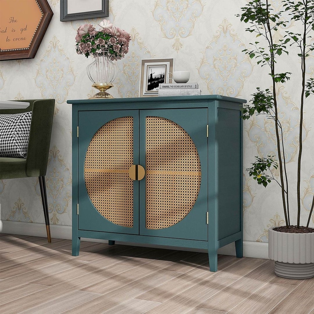 Woven Rattan Wicker Doors Accent Cabinet Sideboard