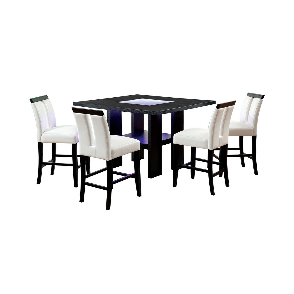 Blanton Contemporary Black Solid Wood LED 5 Piece Counter Height Dining Table Set by Furniture of America