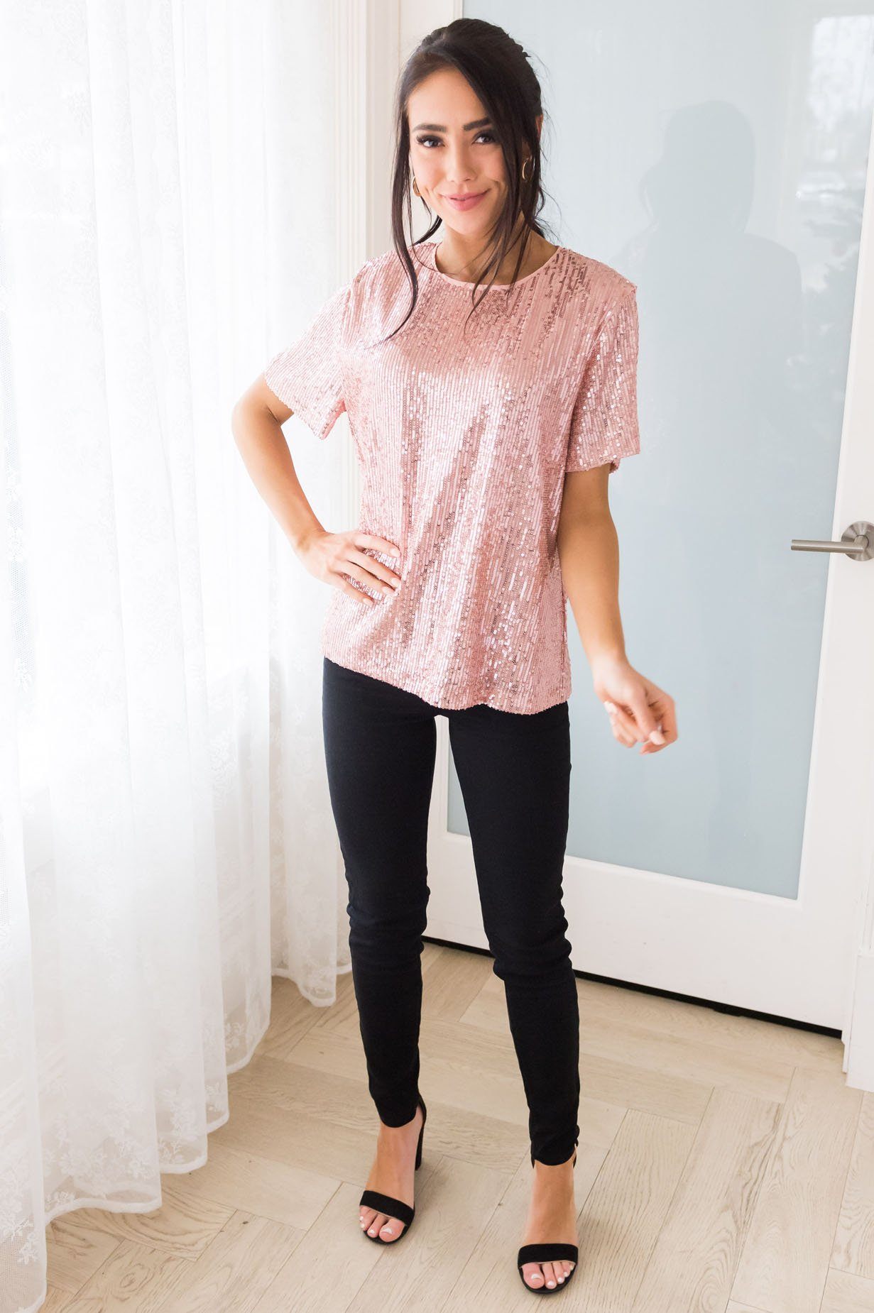 Love Actually Modest Sequin Blouse