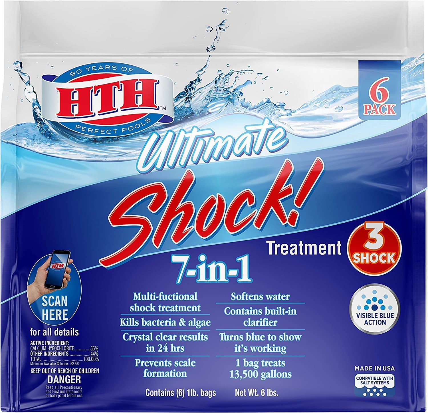 HTH 52028 Ultimate Shock Treatment Swimming Pool Chlorine Cleaner, 1 lb (Pack of 6)