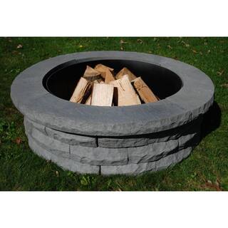 Nantucket Pavers Ledgestone 47 in. x 14 in. Round Concrete Wood Fuel Fire Pit Ring Kit Gray 72001