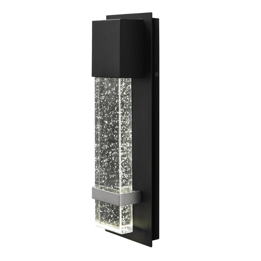 Hampton Bay Caroline Modern 1-Light Black LED Outdoor Wall Lantern Sconce with Silver Strap and Seeded Glass (1-Pack) HDP98270BLSS