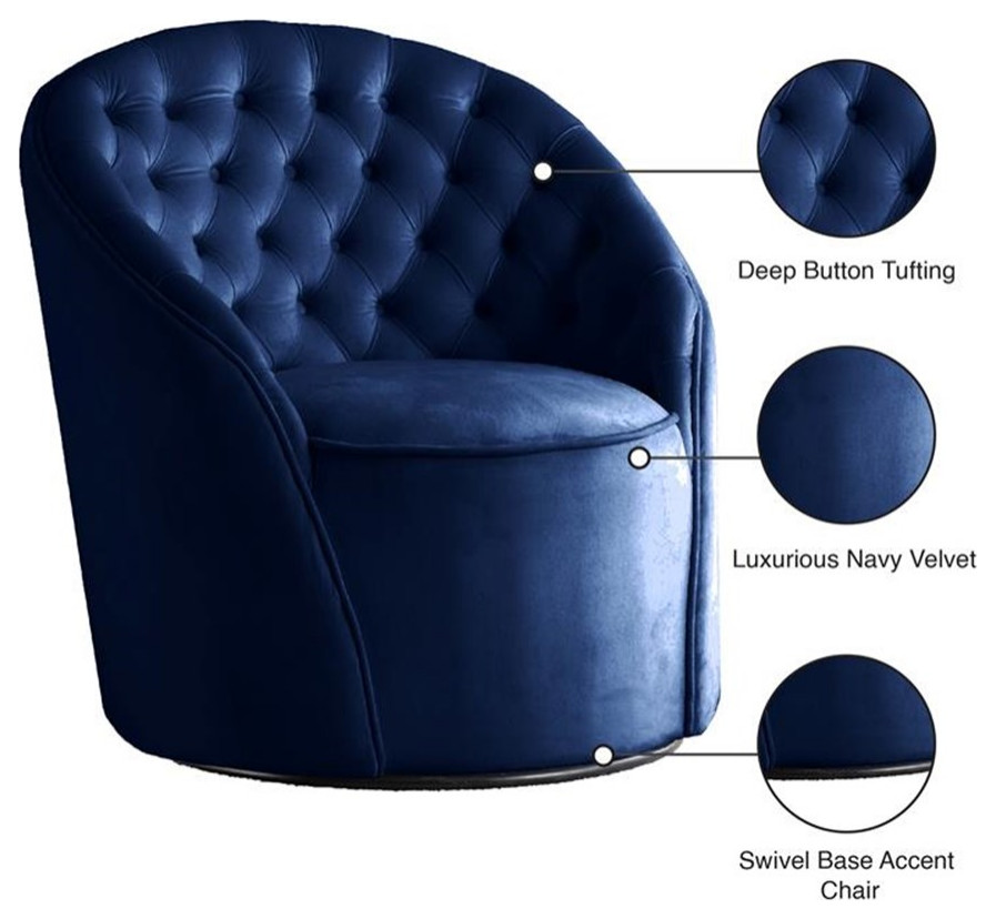 Pemberly Row 18 quotContemporary Tufted Velvet Swivel Accent Chair in Navy   Contemporary   Armchairs And Accent Chairs   by Homesquare  Houzz