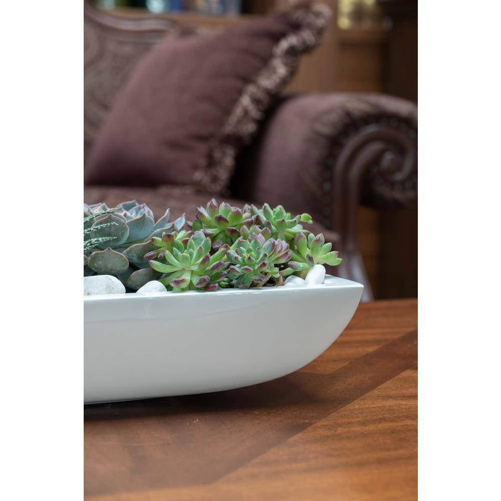 Vasesource Carlo 2.75 in. x 7.50 in. x 19.50 in. Glossy White Fiberstone Planter CARLO3719WHS