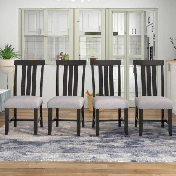 4 PCS Fabric Upholstered Dining Chairs Nail Solid Wood Legs Espresso