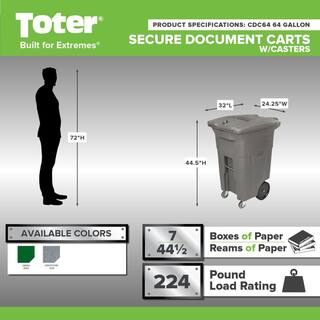 Toter 64 Gal. Graystone Document Trash Can with Wheels and Lid Lock (2 Caster Wheels 2 Stationary Wheels) CDC64-01GST