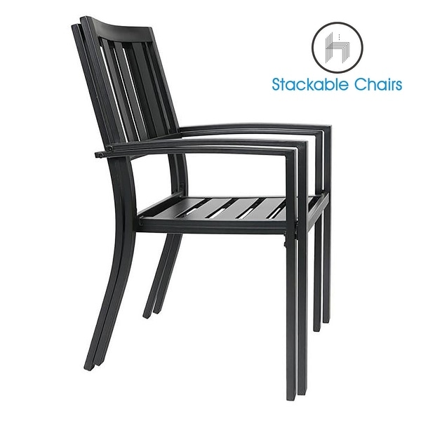 MAISON ARTS 5piece Faux Wood Table and Metal Stackable Chairs Patio Set