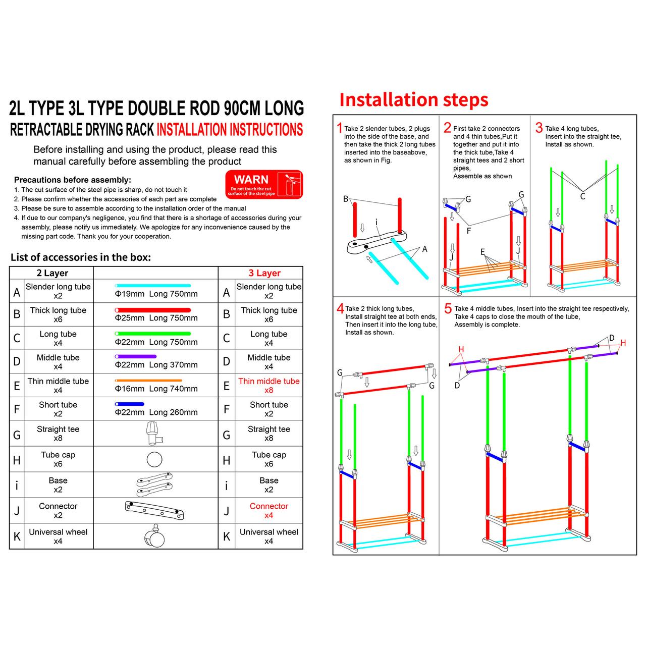 2/3 Layers Double Rail Clothes Garment Rack Heavy Duty Commercial Grade Clothing