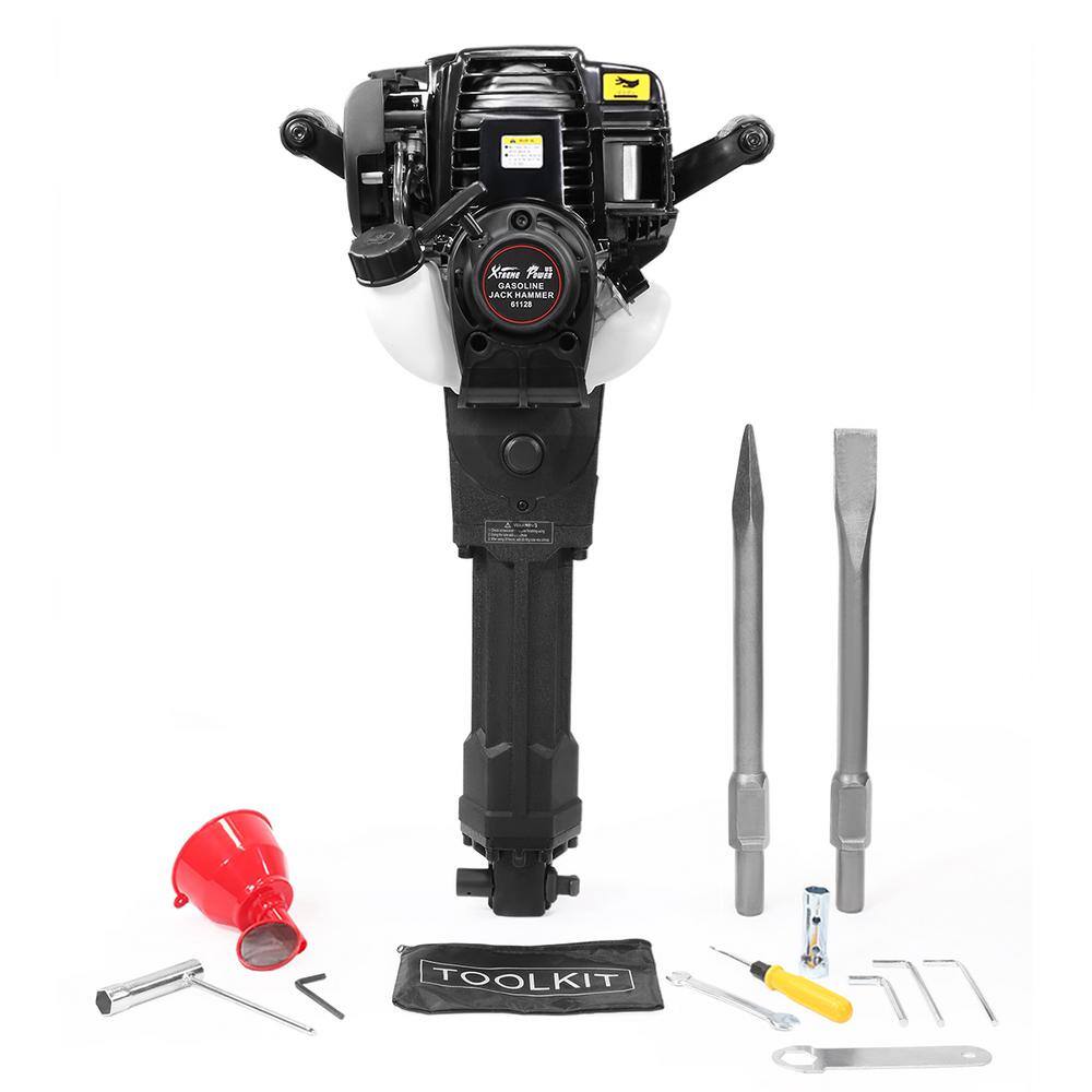 XtremepowerUS 38 cc Gas Powered 4-Stroke 26 in. x 15 in. Demolition Concrete Breaker Drill Jack Hammer with 2 Chisel Plastic Handle 61128-H1