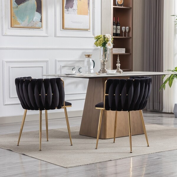 Golden Metal Frame Velvet Fabric Dining Chair Set of 2