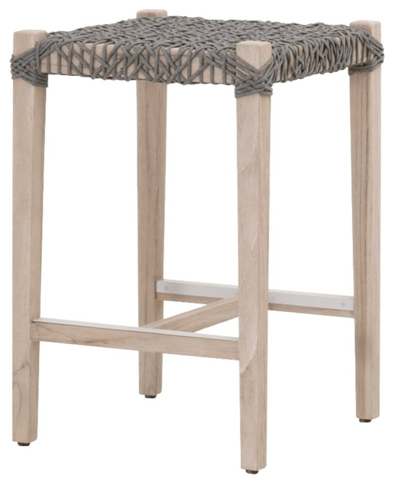 Star International Furniture Woven Costa 25 quotWood Outdoor Counter Stool in Gray   Beach Style   Outdoor Bar Stools And Counter Stools   by Homesquare  Houzz