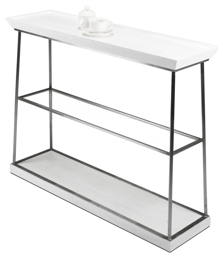 Hunt Country Small Console Table Slim With Shelves White   Transitional   Console Tables   by Sideboards and Things  Houzz