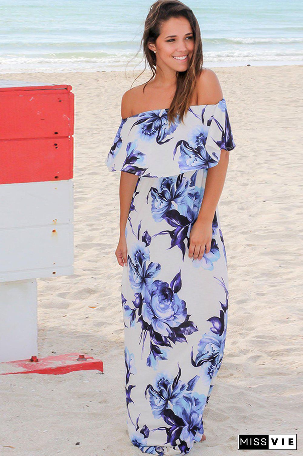 Floral Print Off-shoulder Bohemian Maxi Dress