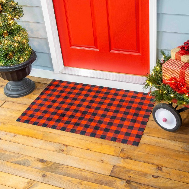 Evergreen Red And Black Buffalo Check Layering Mat 11 5 X 9 5 Inches Indoor And Outdoor Decor