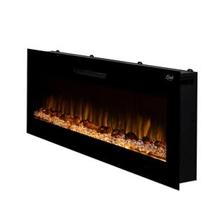 Glitzhome 50 in. L Black Recessed Wall Mounted Electric Fireplace with 9 Color Flames Faux Log and Crystal Decorated 2019200003