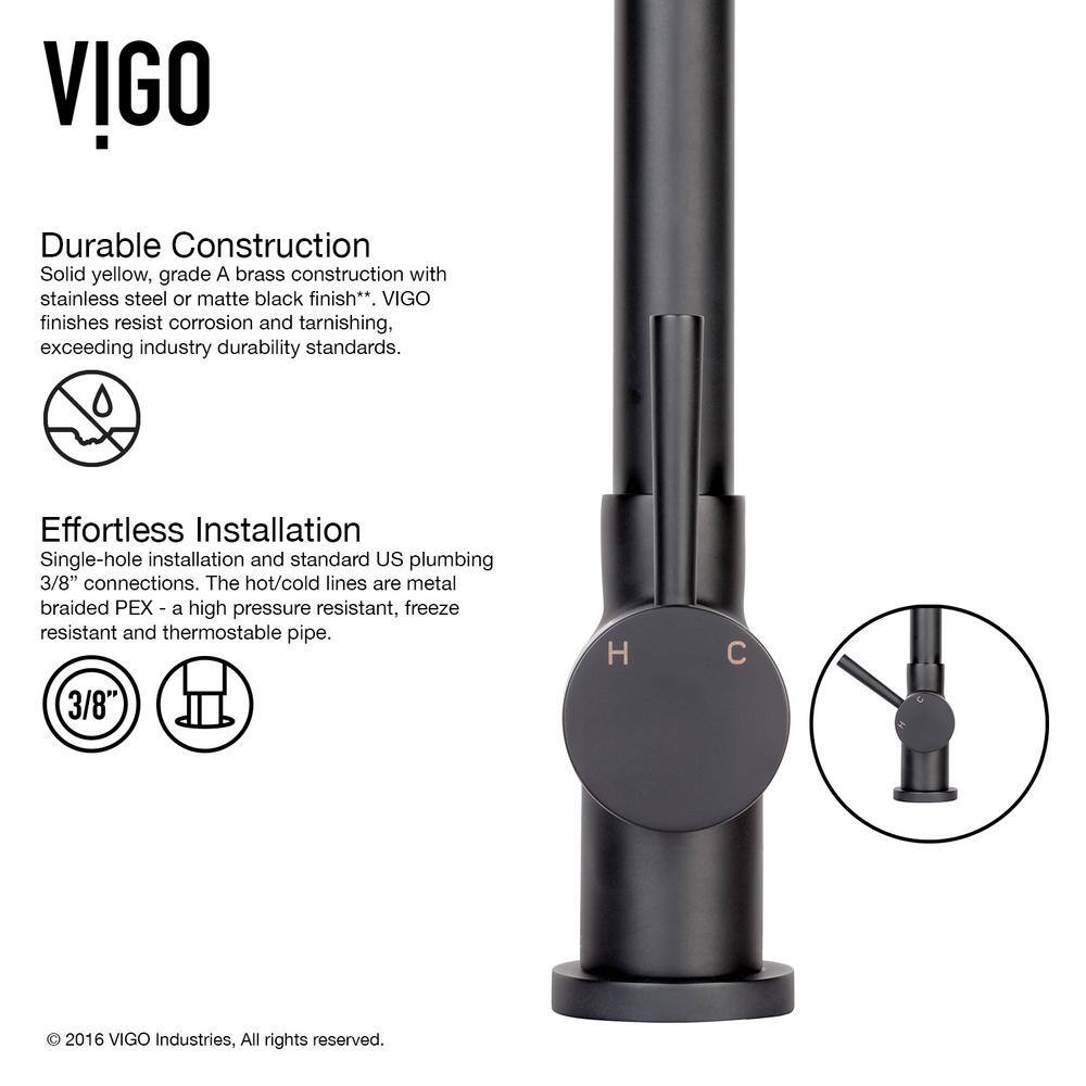 VIGO Gramercy Single Handle Pull-Down Spout Kitchen Faucet in Matte Black VG02008MB