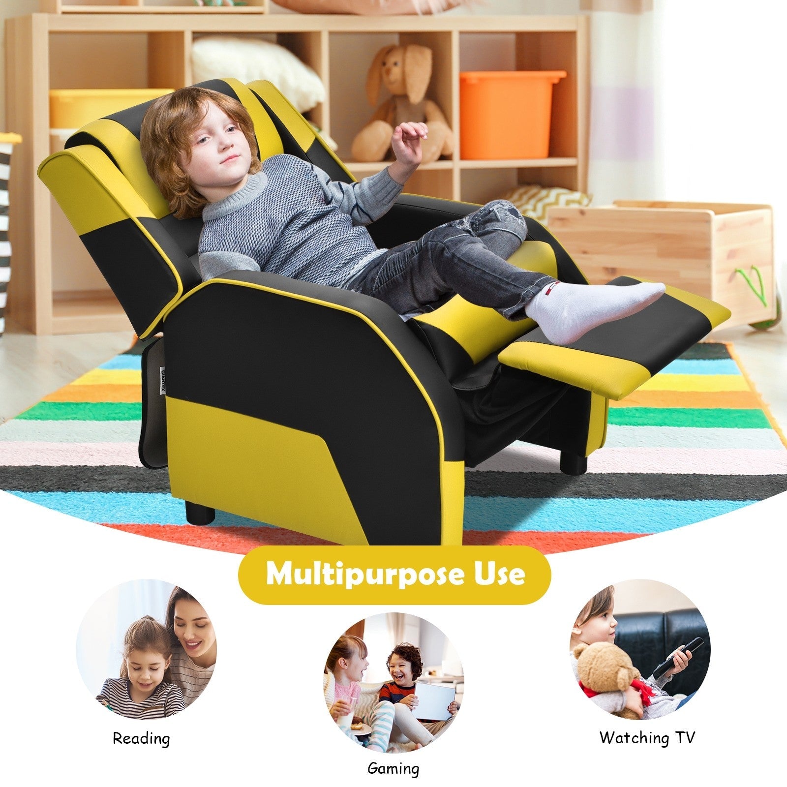 Kids/Youth Gaming Recliner Chair, Ergonomic PU Leather Armchair Lounge Chair for Living & Gaming Room