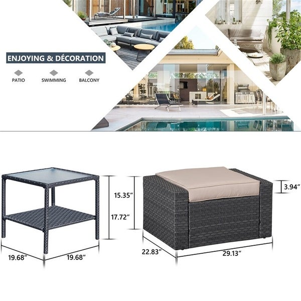 3 Piece Outdoor Ottomans with Glass Coffee Table - Overstock - 37928260