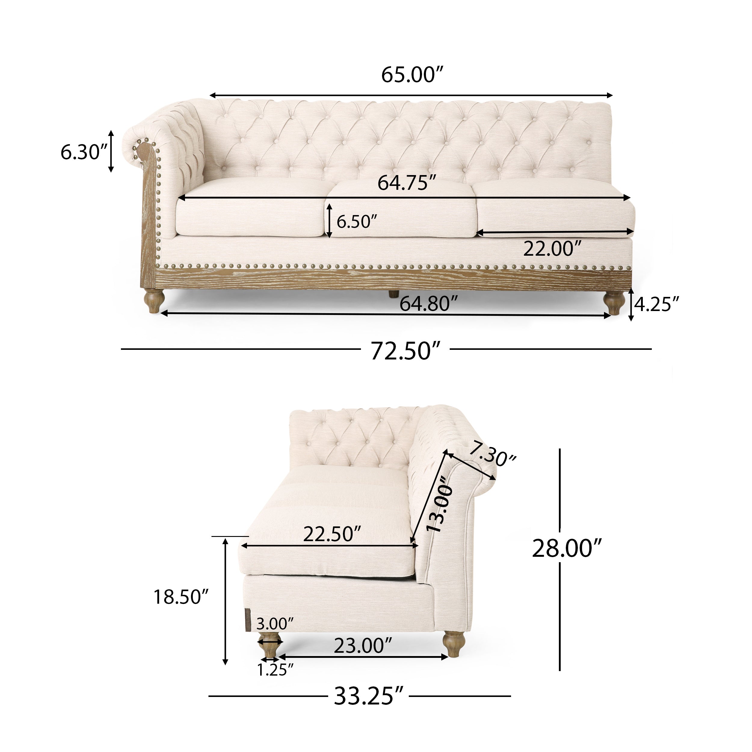 Kinzie Chesterfield Tufted 7 Seater Sectional Sofa with Nailhead Trim